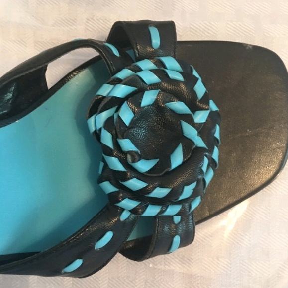 Coldwater Creek Aqua & Black Heel With Rose S 7 - Picture 4 of 6